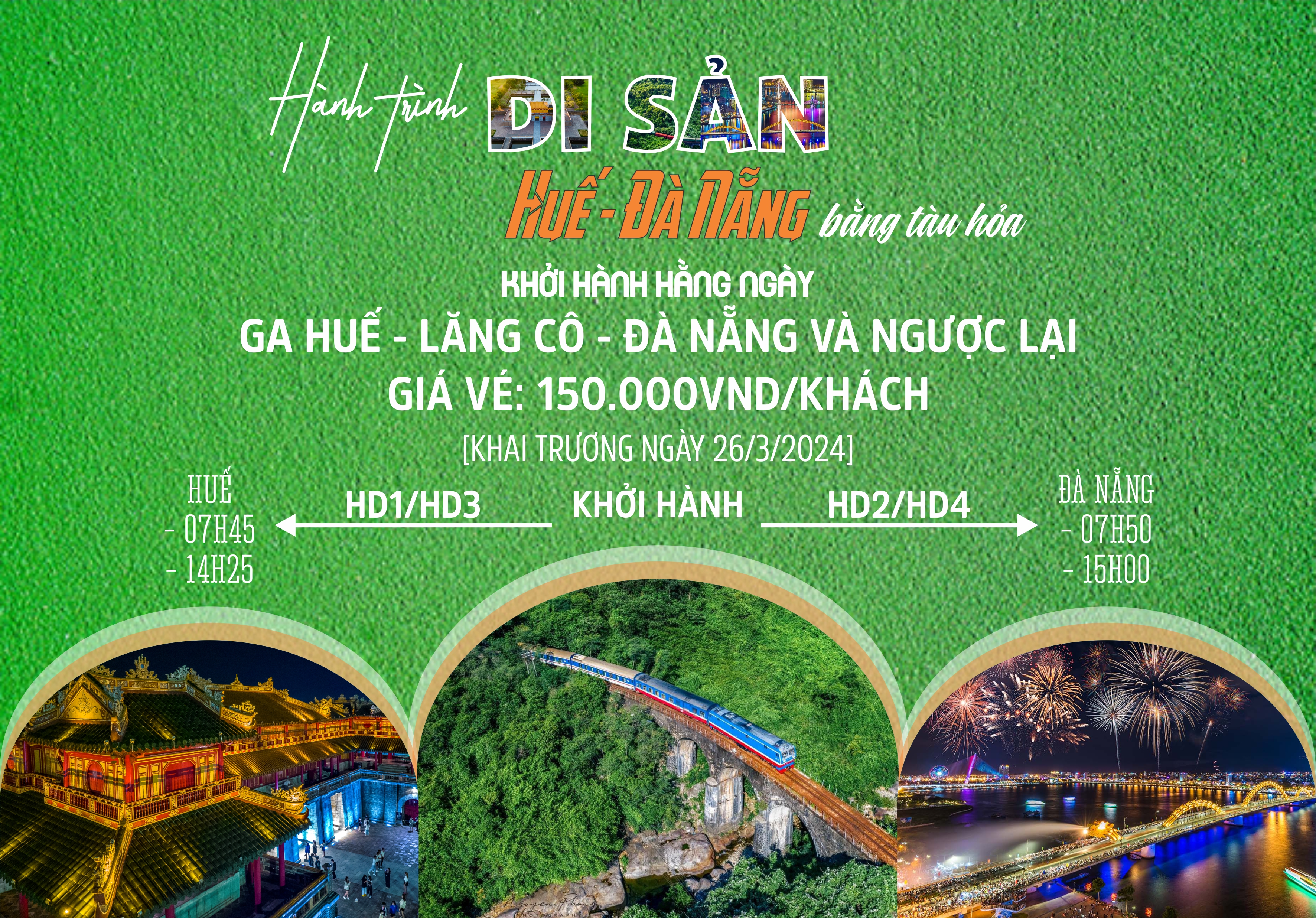 Tổ chức tuyến du lịch kết nối Huế - Đà Nẵng bằng tàu hỏa "Kết nối Di sản miền Trung"